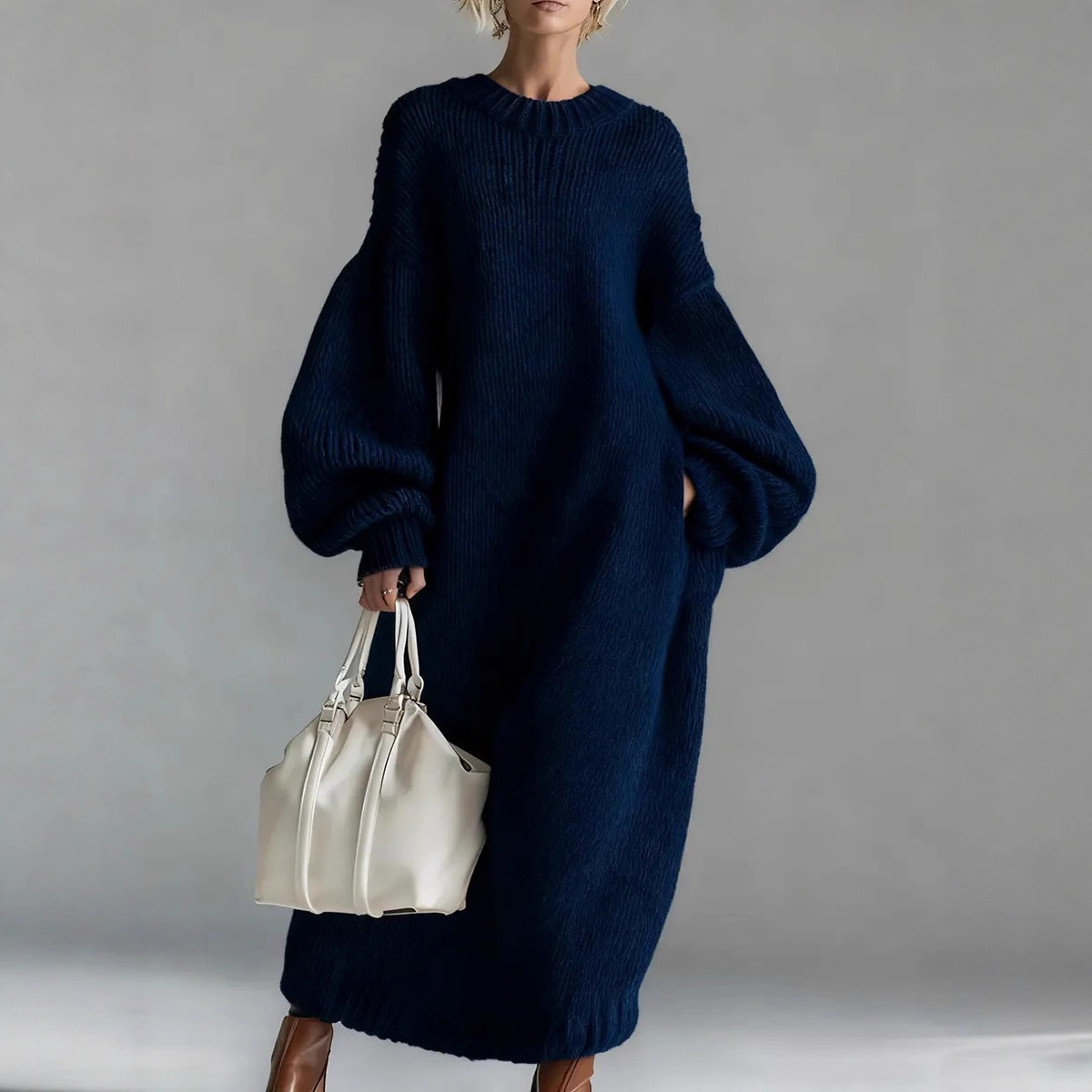 Winter Clothing H&M - Sukienka swetrowa oversize z bufiastymi rękawami
