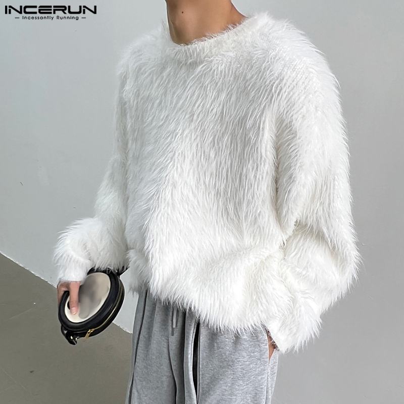 Winter Clothing Colors - 2023 męskie swetry jednokolorowe pluszowe O-neck