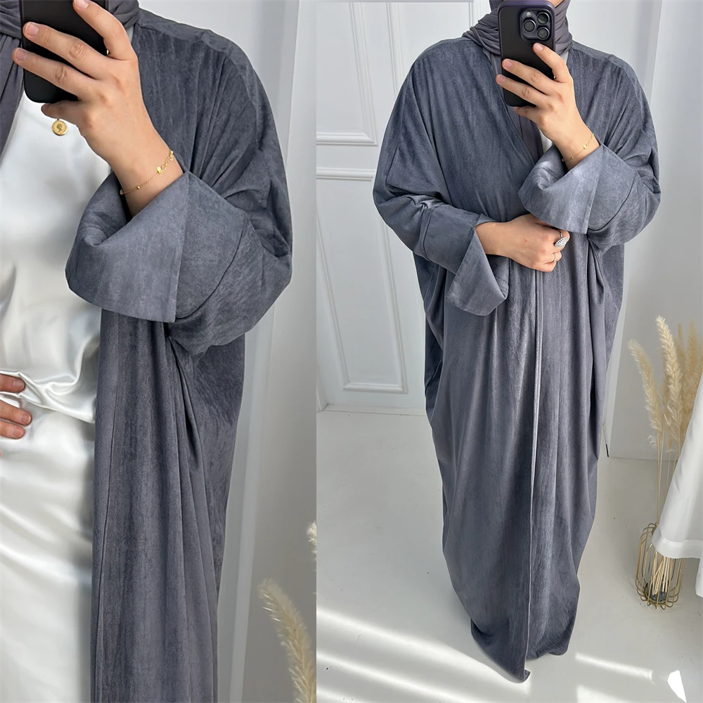 Winter Clothing Dubai - Zimowa otwarta abaja damska zamszowa długa