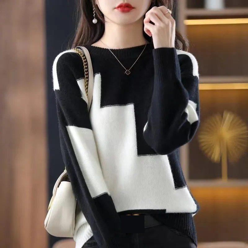 Moda O-Neck Spliced Knitted Co – Winter Clothing Korean recenzja i cena